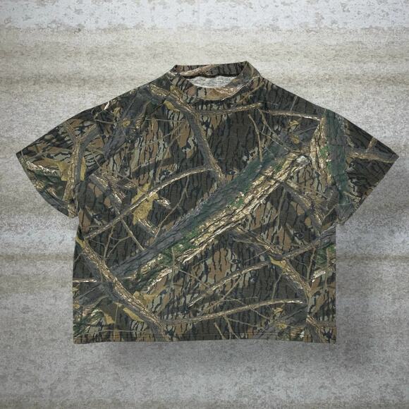 Vintage Realtree Hunting Camo Shirt Cotton Short Sleeve Woodland Tree Bark 90s - Picture 1 of 4